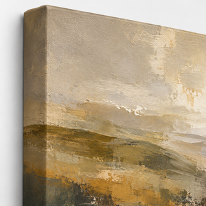 Detail view of Olive and Gold Rolling Hills Art Print canvas and frame