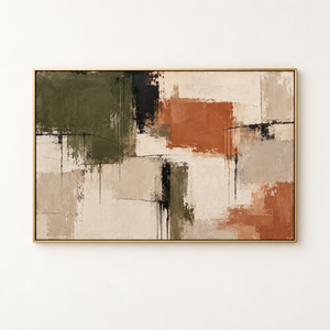 Olive and Rust Abstract Wall Art in a floating frame