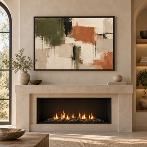 Olive and Rust Abstract Wall Art styled in a living space