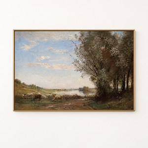 Pastoral Tree Line Landscape Art Print in a floating frame