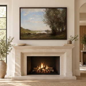 Pastoral Tree Line Landscape Art Print styled in a living space