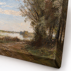 Close up of Pastoral Tree Line Landscape Art Print canvas texture and frame edge