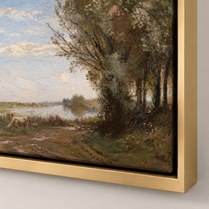 Close up of Pastoral Tree Line Landscape Art Print canvas texture and frame edge
