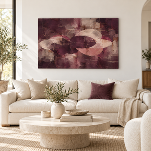 Plum and Blush Abstract Wall Art styled in a living space