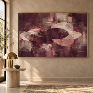 Plum and Blush Abstract Wall Art styled in a living space