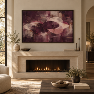 Plum and Blush Abstract Wall Art styled in a living space