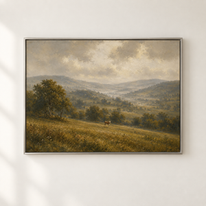 Rolling Hills Countryside Art Print in a styled room