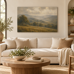 Rolling Hills Countryside Art Print in a styled room