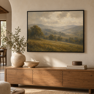 Rolling Hills Countryside Art Print in a styled room