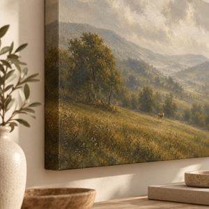 Rolling Hills Countryside Art Print in a styled room