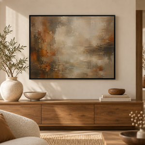Rust and Cream Abstract Wall Art in a styled room