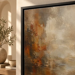 Rust and Cream Abstract Wall Art in a styled room