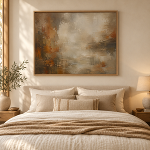 Rust and Cream Abstract Wall Art in a styled room