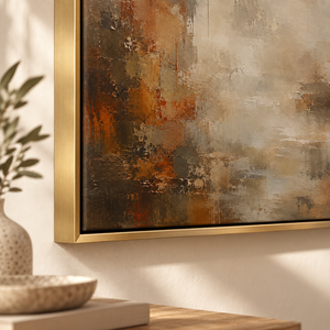 Rust and Cream Abstract Wall Art in a styled room