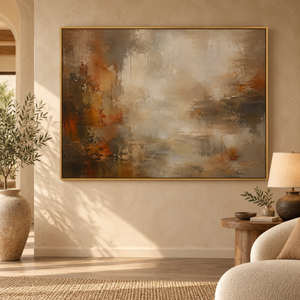 Rust and Cream Abstract Wall Art in a styled room