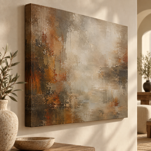 Rust and Cream Abstract Wall Art in a styled room