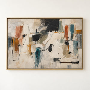 Rust and Teal Gestural Abstract Wall Art in a floating frame