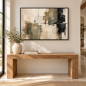 Sage and Black Layered Abstract Wall Art styled in a living space