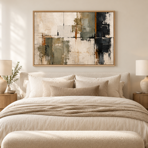 Sage and Black Layered Abstract Wall Art styled in a living space