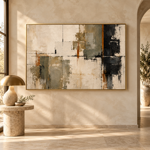 Sage and Black Layered Abstract Wall Art styled in a living space