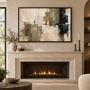 Sage and Black Layered Abstract Wall Art styled in a living space