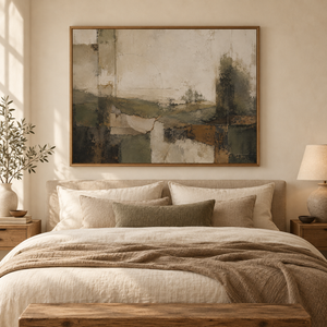 Sage Green Abstract Landscape Wall Art in a styled room