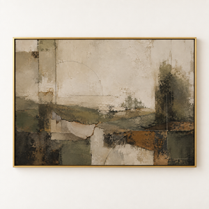 Sage Green Abstract Landscape Wall Art in a styled room