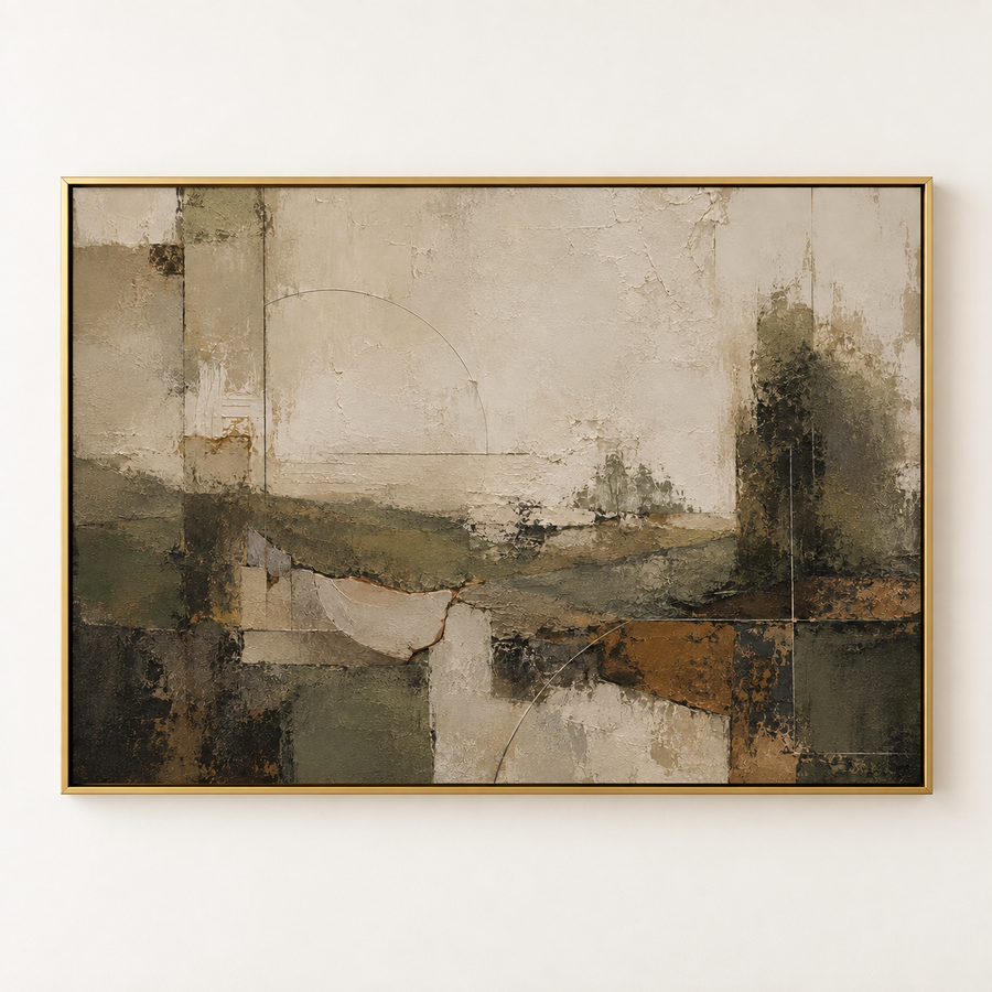Sage Green Abstract Landscape Wall Art in a styled room