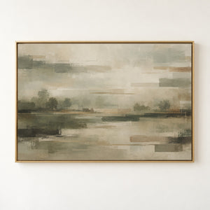 Sage Layered Abstract Landscape Wall Art in a floating frame