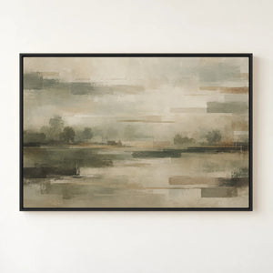 Sage Layered Abstract Landscape Wall Art in a floating frame
