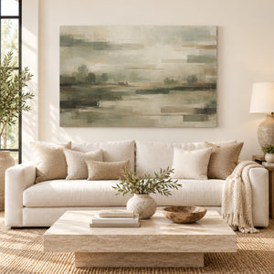 Sage Layered Abstract Landscape Wall Art styled in a living space