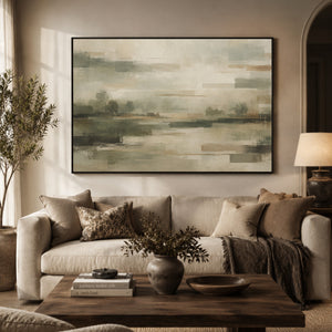 Sage Layered Abstract Landscape Wall Art styled in a living space