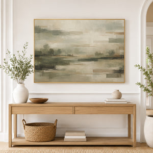 Sage Layered Abstract Landscape Wall Art styled in a living space