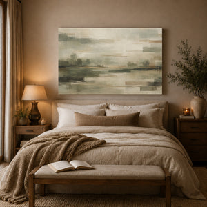 Sage Layered Abstract Landscape Wall Art styled in a living space