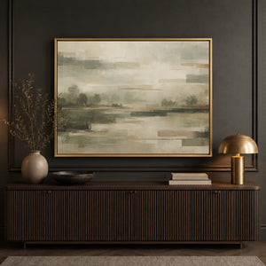 Sage Layered Abstract Landscape Wall Art styled in a living space