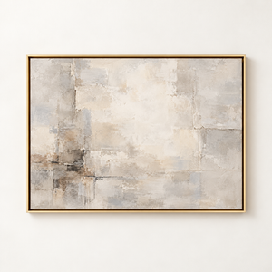 Soft Gray and Cream Textured Abstract Wall Art in a floating frame
