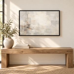 Soft Gray and Cream Textured Abstract Wall Art styled in a living space