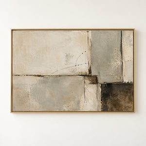 Soft Sage and Cream Block Abstract Wall Art in a gold floating frame