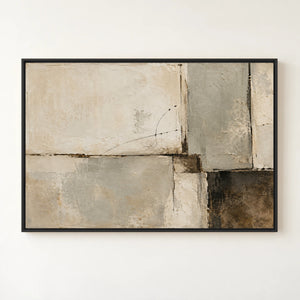 Soft Sage and Cream Block Abstract Wall Art in a black floating frame