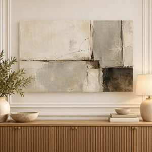 Soft Sage and Cream Block Abstract Wall Art styled in a room