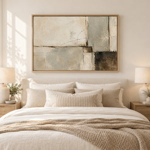 Soft Sage and Cream Block Abstract Wall Art styled in a room