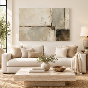 Soft Sage and Cream Block Abstract Wall Art styled in a room