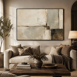 Soft Sage and Cream Block Abstract Wall Art styled in a room