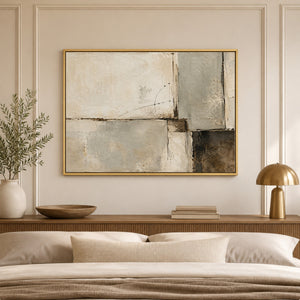 Soft Sage and Cream Block Abstract Wall Art styled in a room