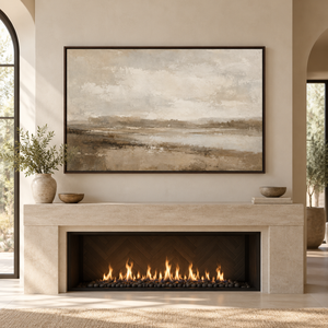 Soft Taupe Lowland Landscape Art Print styled in a living space