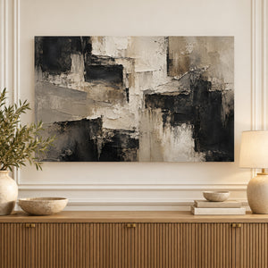 Taupe and Black Layered Abstract Wall Art styled in a room