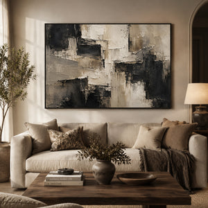 Taupe and Black Layered Abstract Wall Art styled in a room