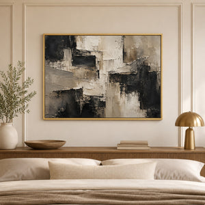 Taupe and Black Layered Abstract Wall Art styled in a room
