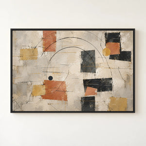 Terracotta and Black Geometric Abstract Wall Art in a black floating frame
