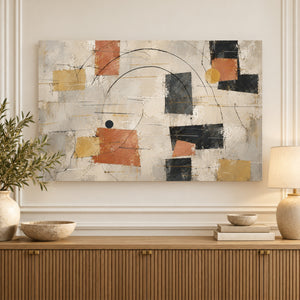 Terracotta and Black Geometric Abstract Wall Art styled in a room
